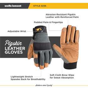 Wells Lamont spandex-back stretch: flexible fit for all-day comfort.
