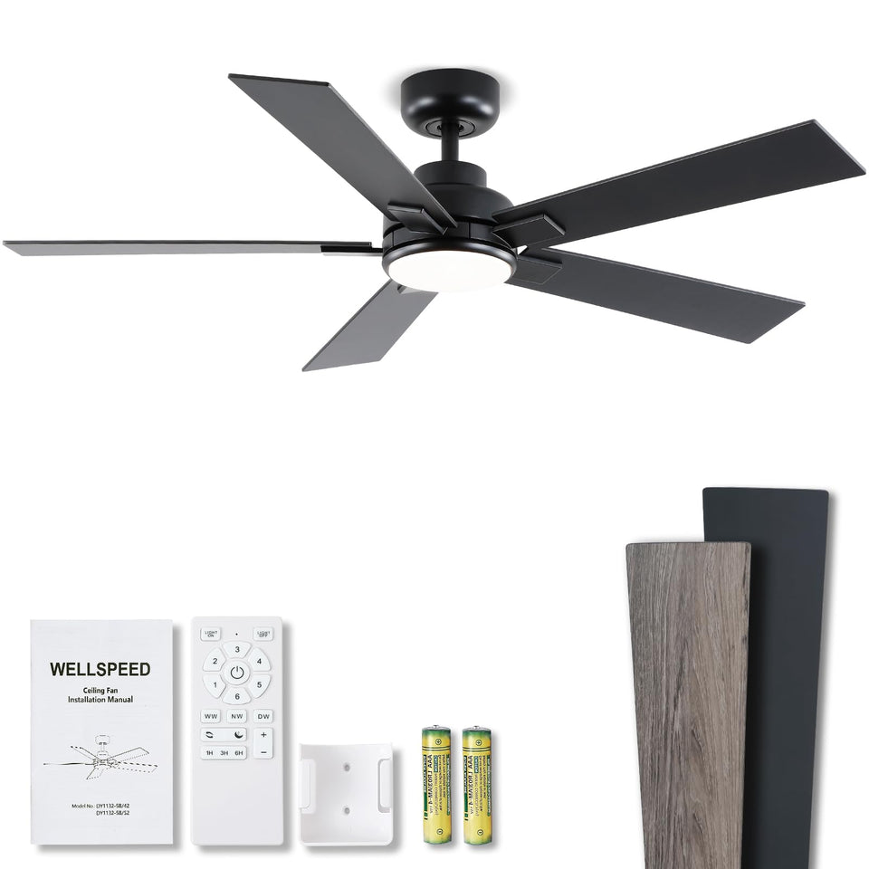 Wellspeed 52-inch ceiling fan with light and remote for quiet, even cooling