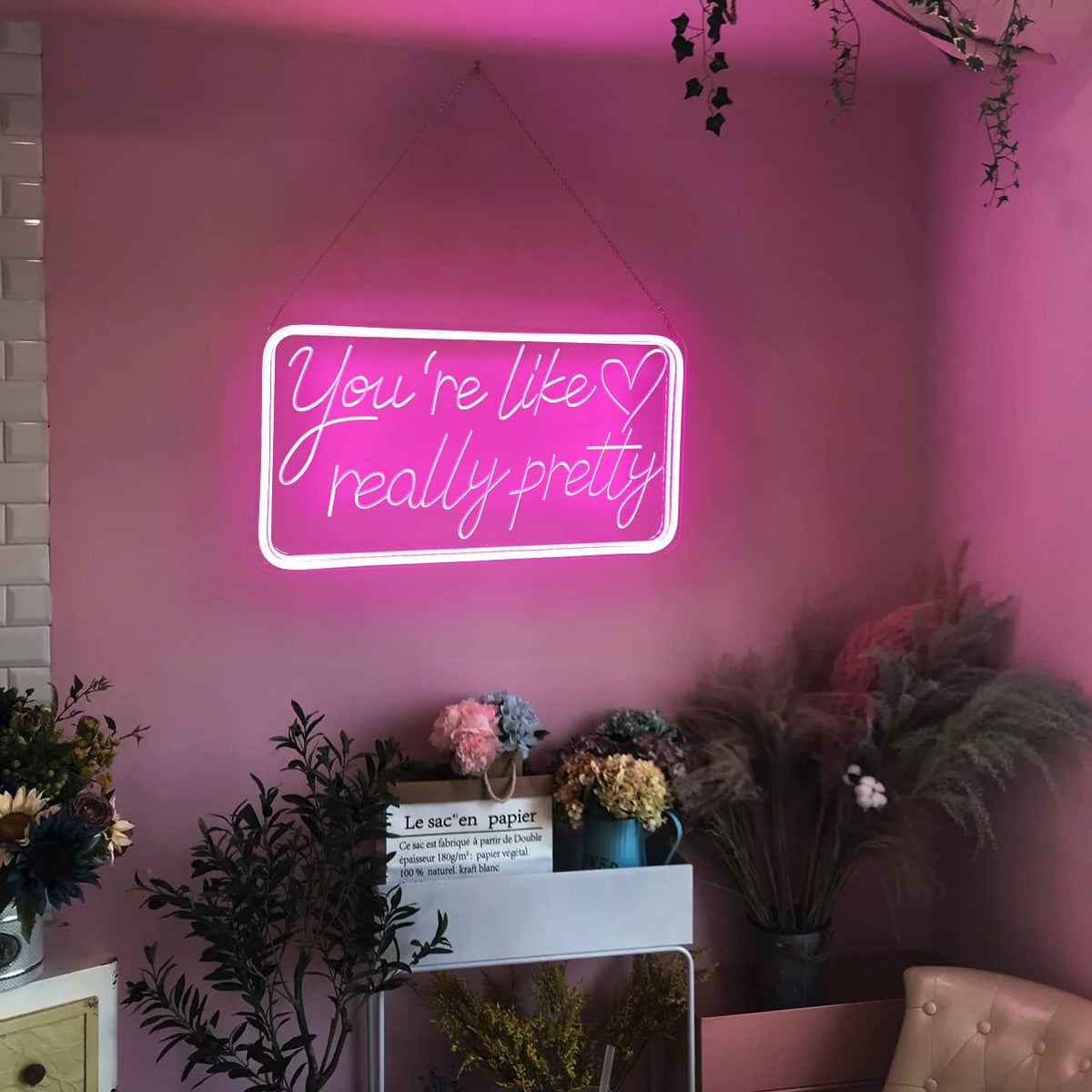 welltodo neon sign dimmable pink LED adjusts brightness to suit mood