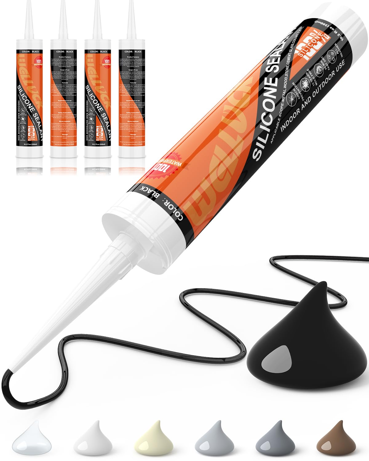 WELLUCK silicone caulk bottle close-up showing easy application for a reliable waterproof seal.