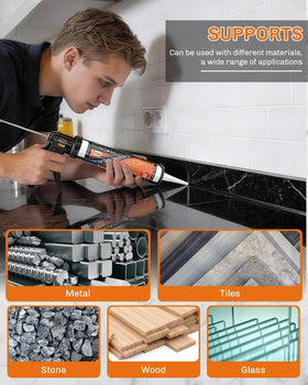 WELLUCK black caulk sealing a window frame for durable weather resistance.