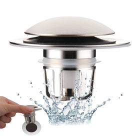 Wellup brushed nickel drain stopper installation showing quick seal action