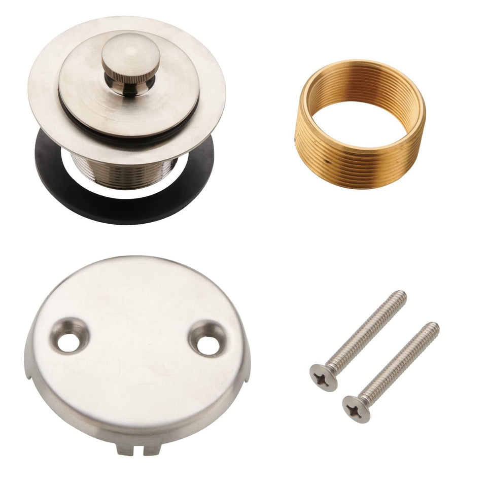 WELLUP lift-and-turn tub drain assembly in brushed nickel for simple operation.