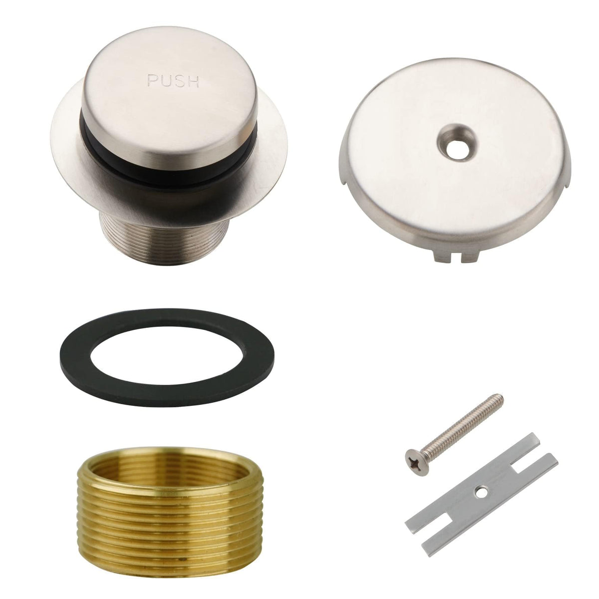 WELSAN brushed nickel tub drain kit close-up, showcasing durable brass and stainless steel build.