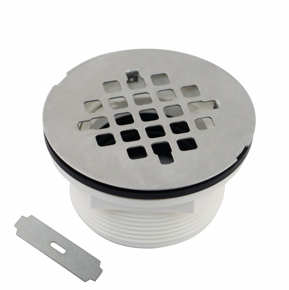 Welsan brushed-no-caulk drain body shown for quick, clean installation in compatible showers