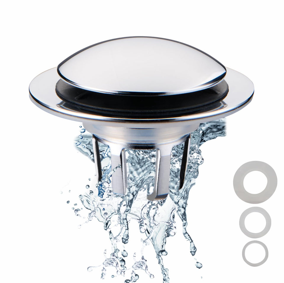 WELSAN chrome bathroom sink drain stopper with hair catcher keeps drains clear and stylish.