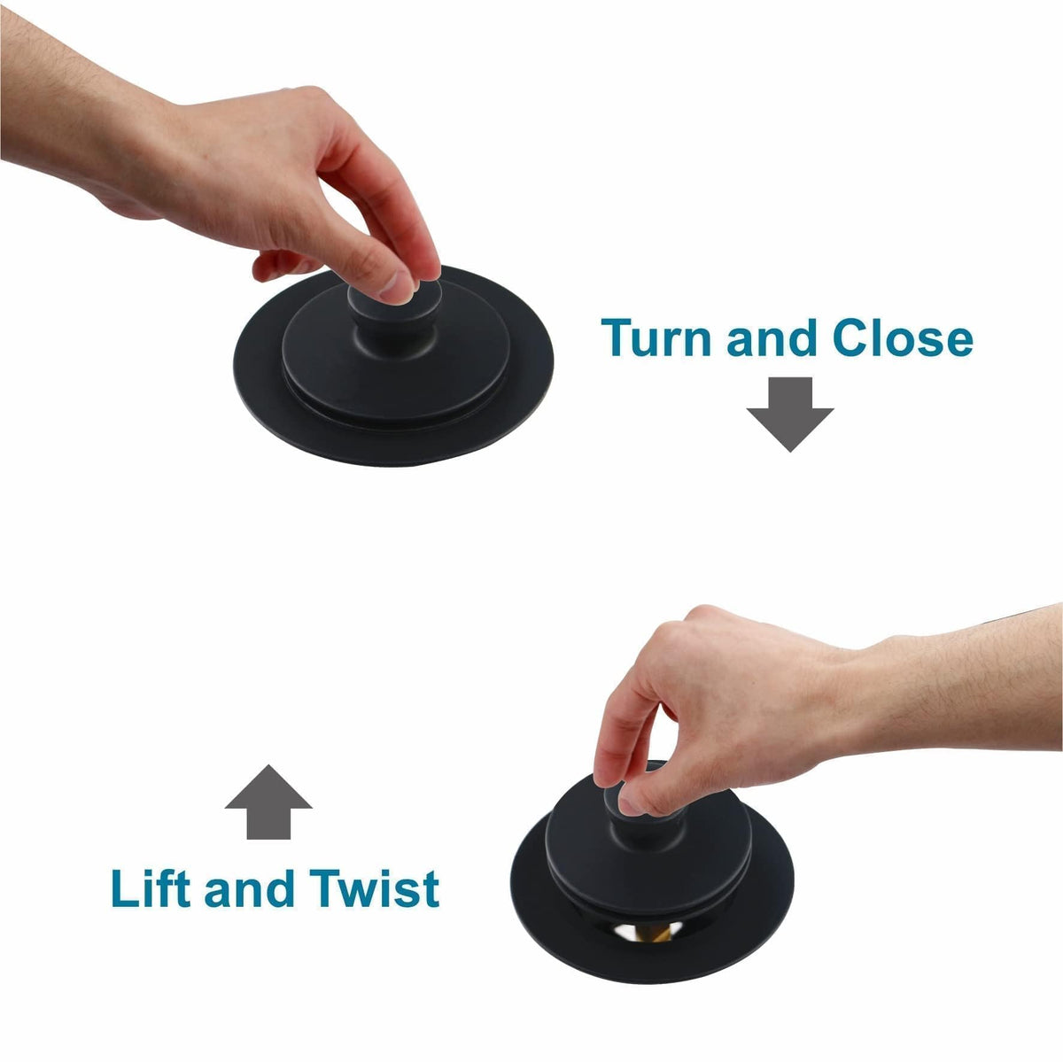 Welsan lift-and-turn mechanism for easy drain control