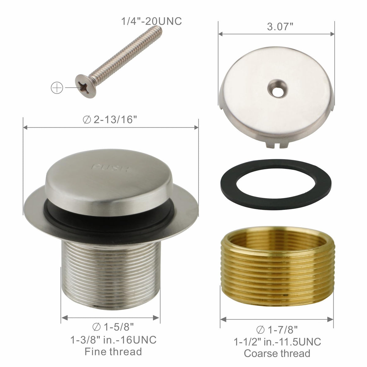 WELSAN tub drain stopper assembly delivers smooth push-to-open close and reliable water retention.