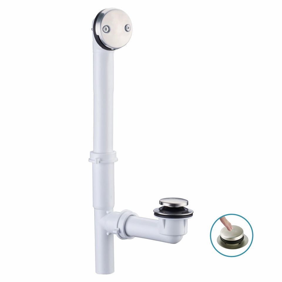 WELSAN tubular drain kit in brushed nickel, front view.