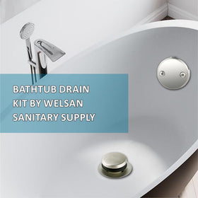 WELSAN brushed nickel tubular drain kit, side view.
