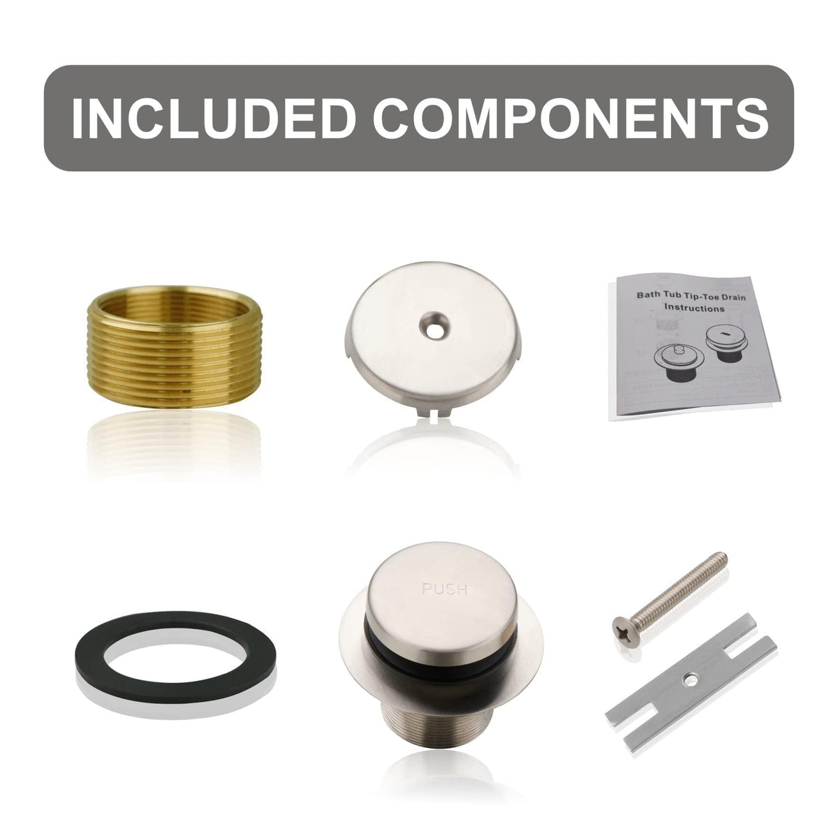 WELSAN universal-fit tub drain kit components arranged for easy home installation.