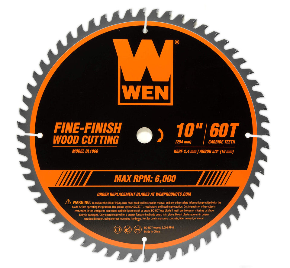 WEN 10-inch fine-finish blade close-up of carbide teeth for clean cuts