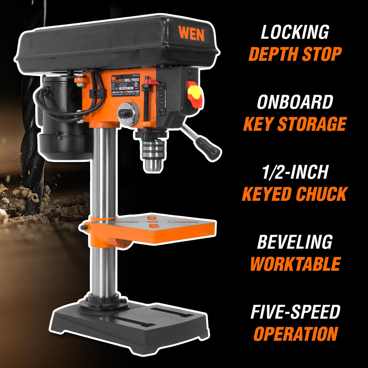 WEN 2.3-amp induction motor delivers smooth drilling across metal, wood, and plastic