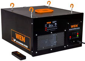 WEN 3410 air-filtration-system front view shows a compact, dust-reducing setup for workshops.