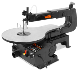 Scroll saw cutting wood up to 2 inches thick at a 16-inch throat.