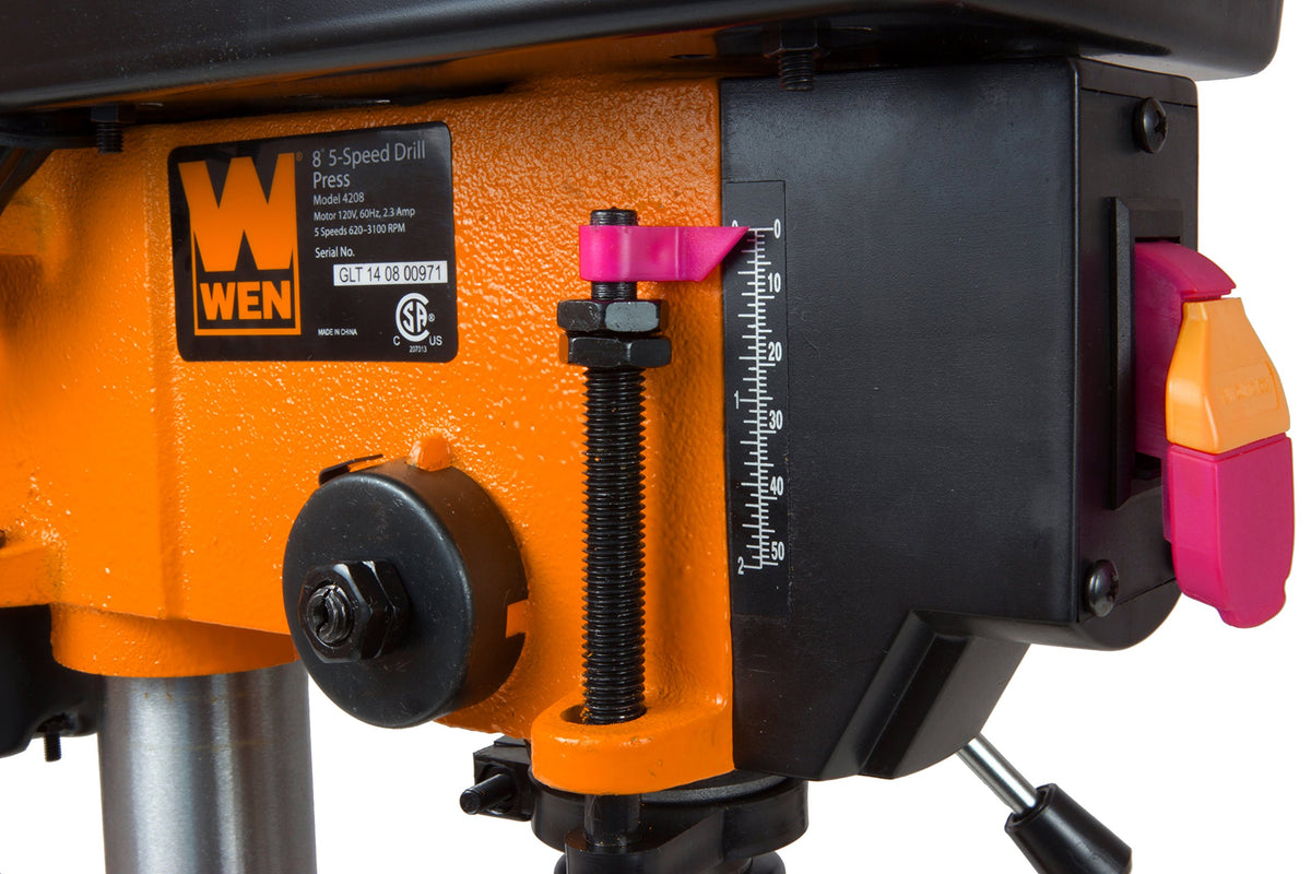 WEN 4208T beveled worktable at 45 degrees for angled drilling