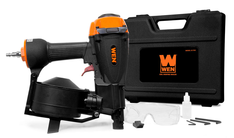 WEN 61783 coil roofing nailer with full magazine for steady roofing fasteners