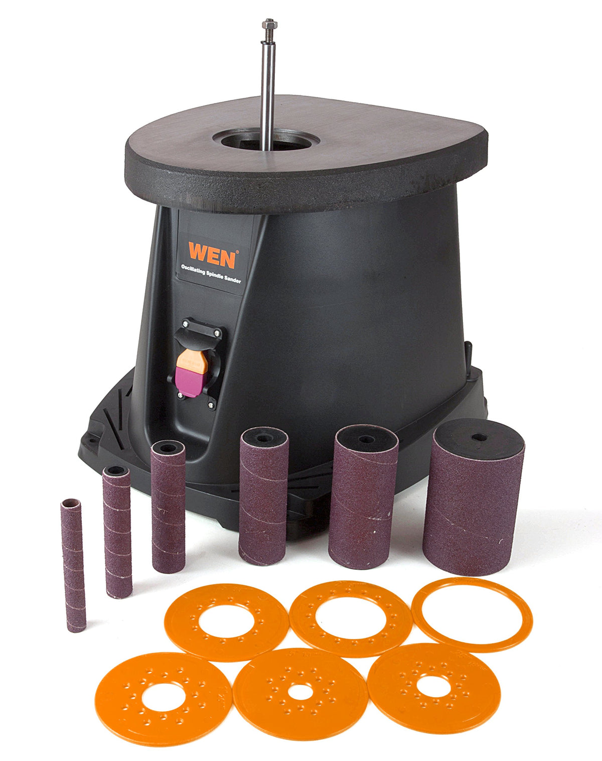 WEN 6510T dust port demonstrates easy cleanup with a dust extractor.