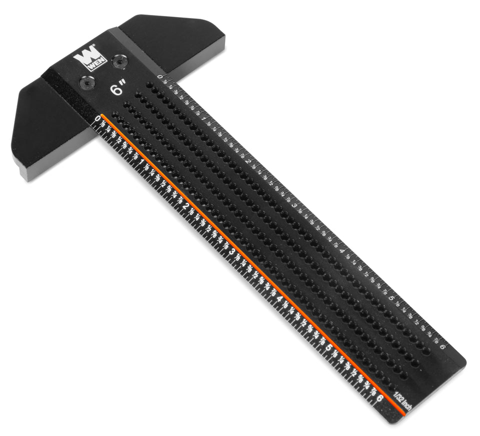 WEN 6-Inch T-Shaped Marking Ruler front view with durable aluminum and precision holes for accurate marks