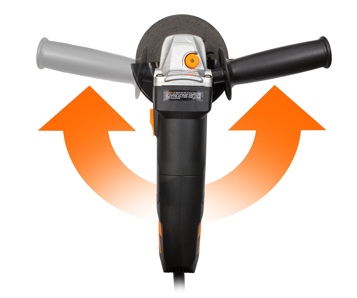 WEN 7-Amp grinder with rubber grip for fatigue-free use during grinding.