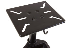 WEN 31.5-inch pedestal top shows cast-iron mounting plate for secure grinder attachment.