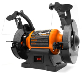 WEN BG4260 6-inch bench grinder side view, compact guard for safer sharpening.