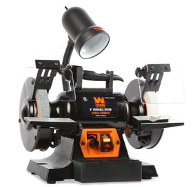 WEN BG625V bench grinder with flexible light aiding precise sharpening tasks