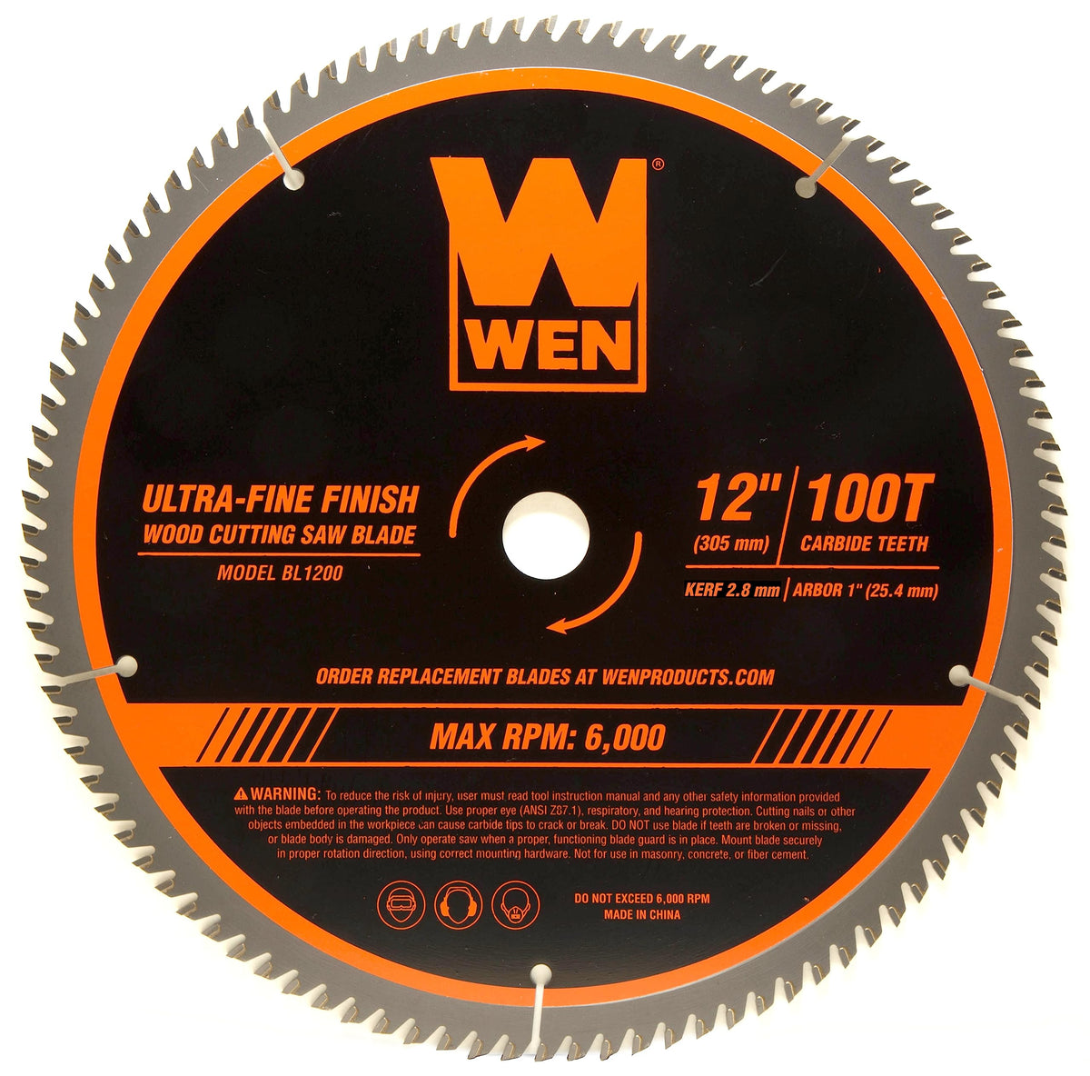 WEN BL1200 blade with carbide tipped teeth for ultra-clean, smooth cuts.