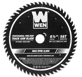 WEN BL6556 blade close-up with carbide-tipped teeth for smooth cuts.