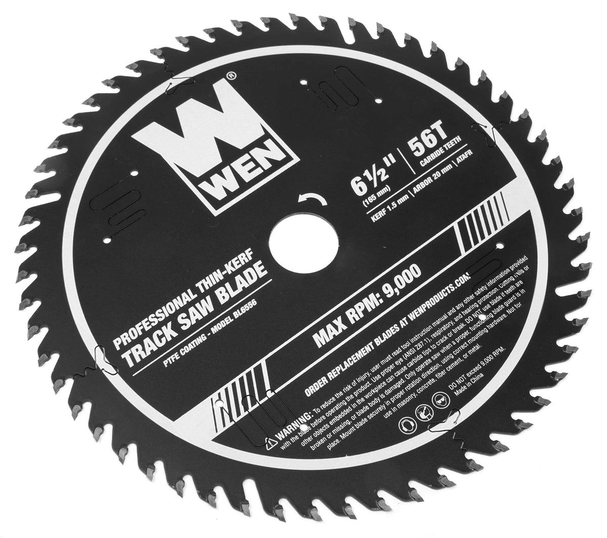 WEN BL6556 20 mm arbor compatibility for versatile track saw setup.