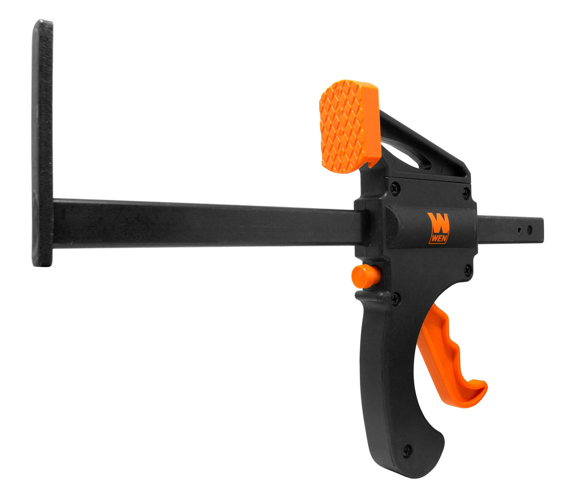 WEN CT992F two-pack clamps holding a track in place during sawing