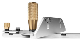 Laser-etched scale on the WEN miter gauge enables quick, repeatable dialing