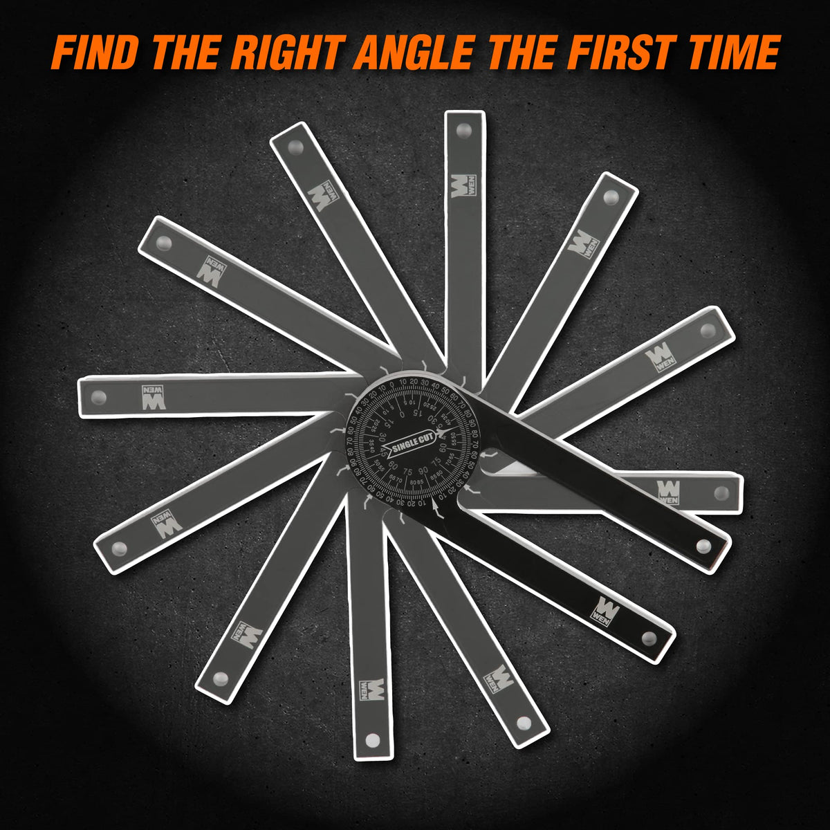 WEN Miter Saw Protractor in crown molding setup demonstrates versatile use.