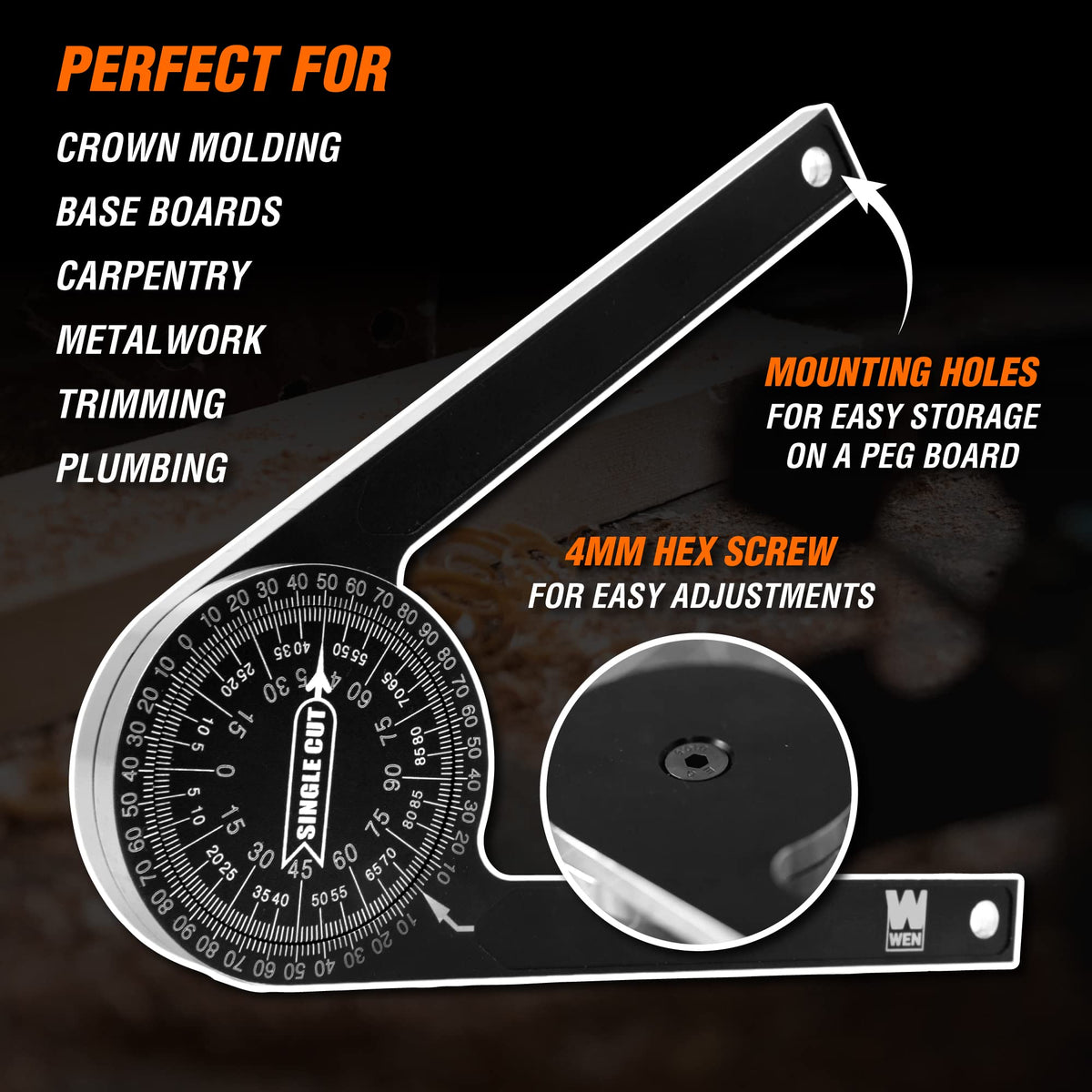 WEN Miter Saw Protractor helps transfer readings to the saw with ease.