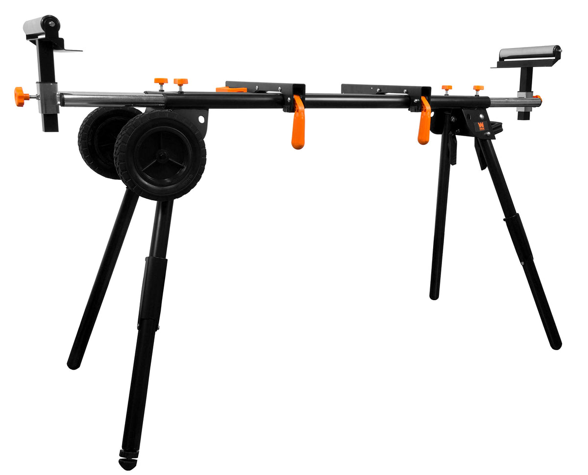 WEN MSA330 collapsible rolling stand shown in action for portable workshop setup.