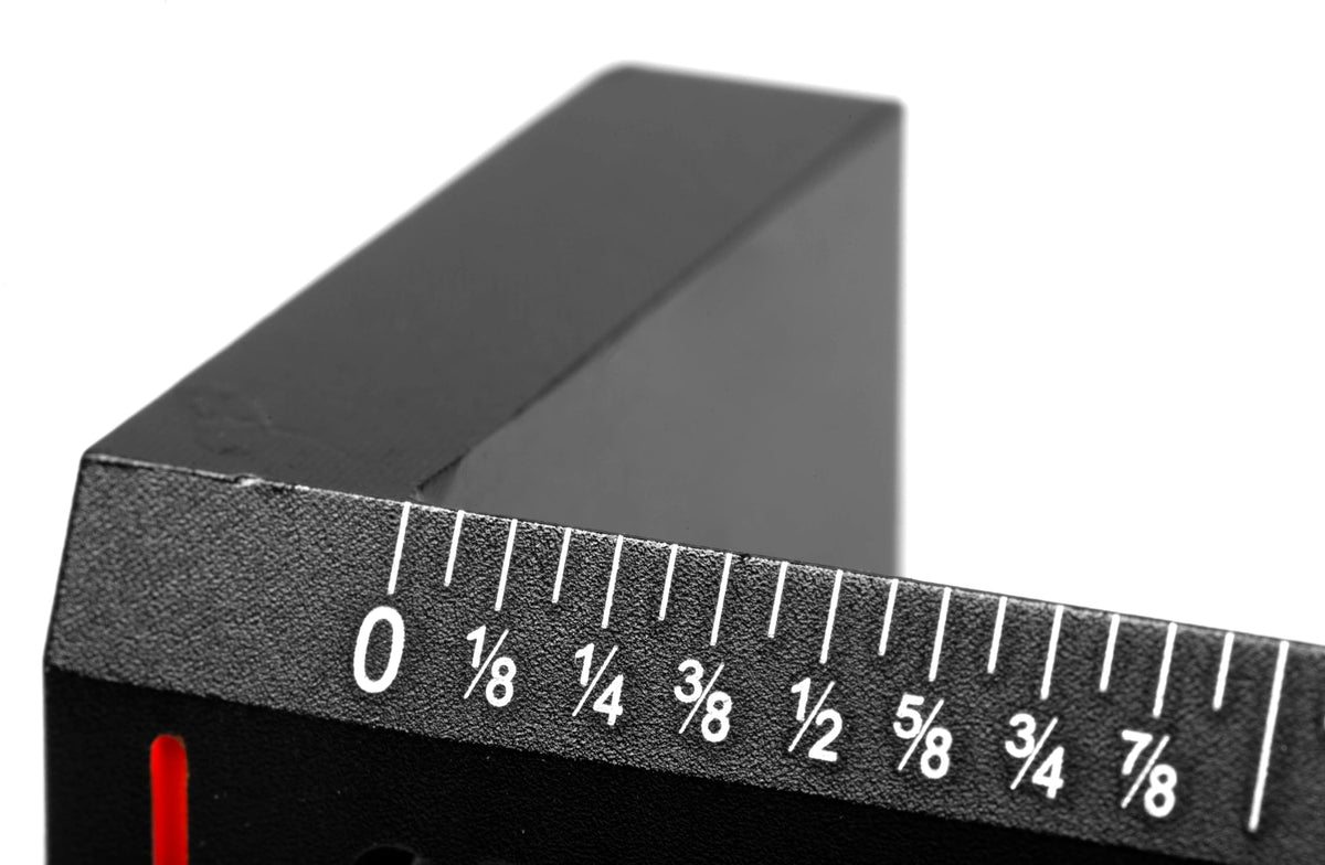 The edge wraps around a workpiece to improve stability during marking.