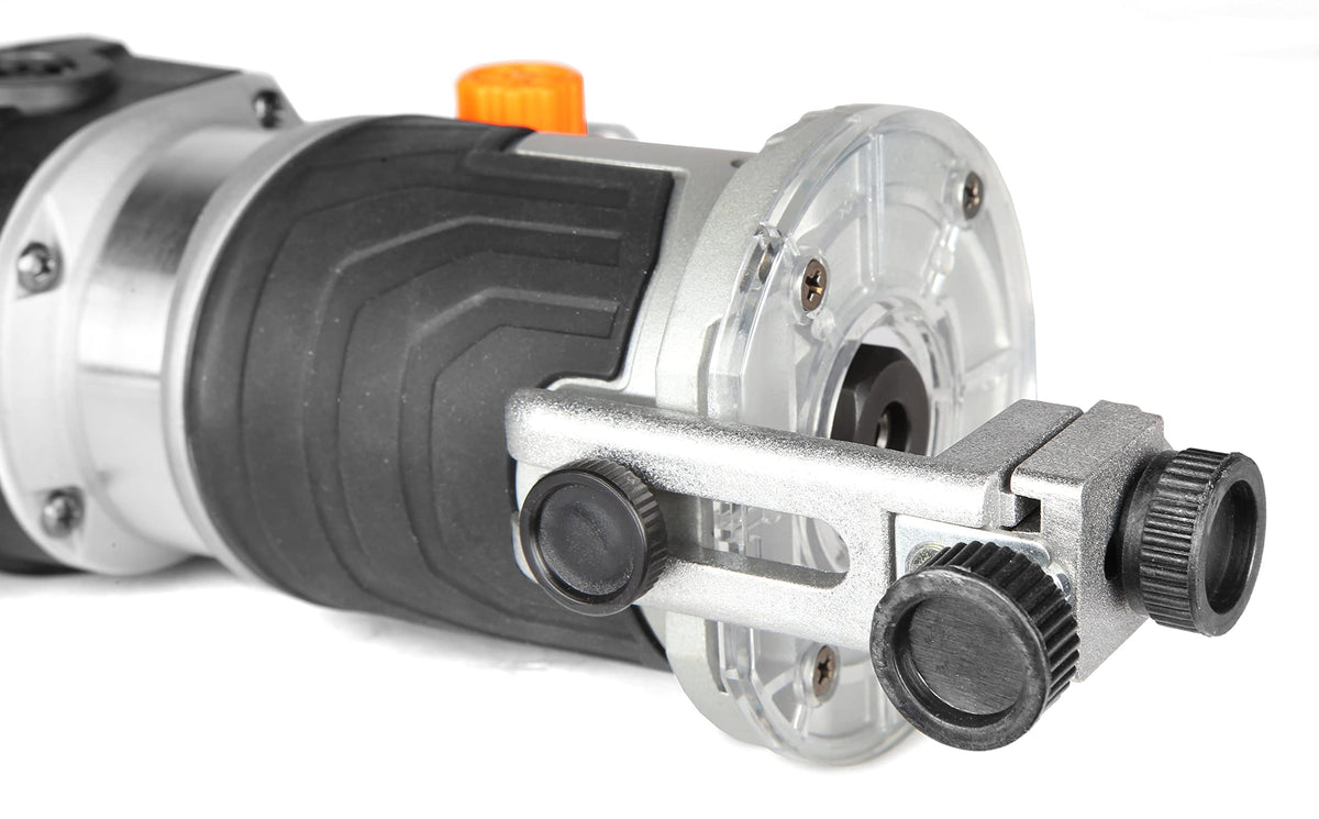 WEN RT1460 transparent base plate provides line-of-cut visibility.