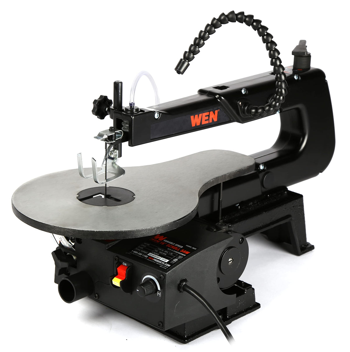 WEN scroll saw adjustable work light brightens the cutting area