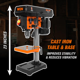 WEN drill press base mounts securely on a bench