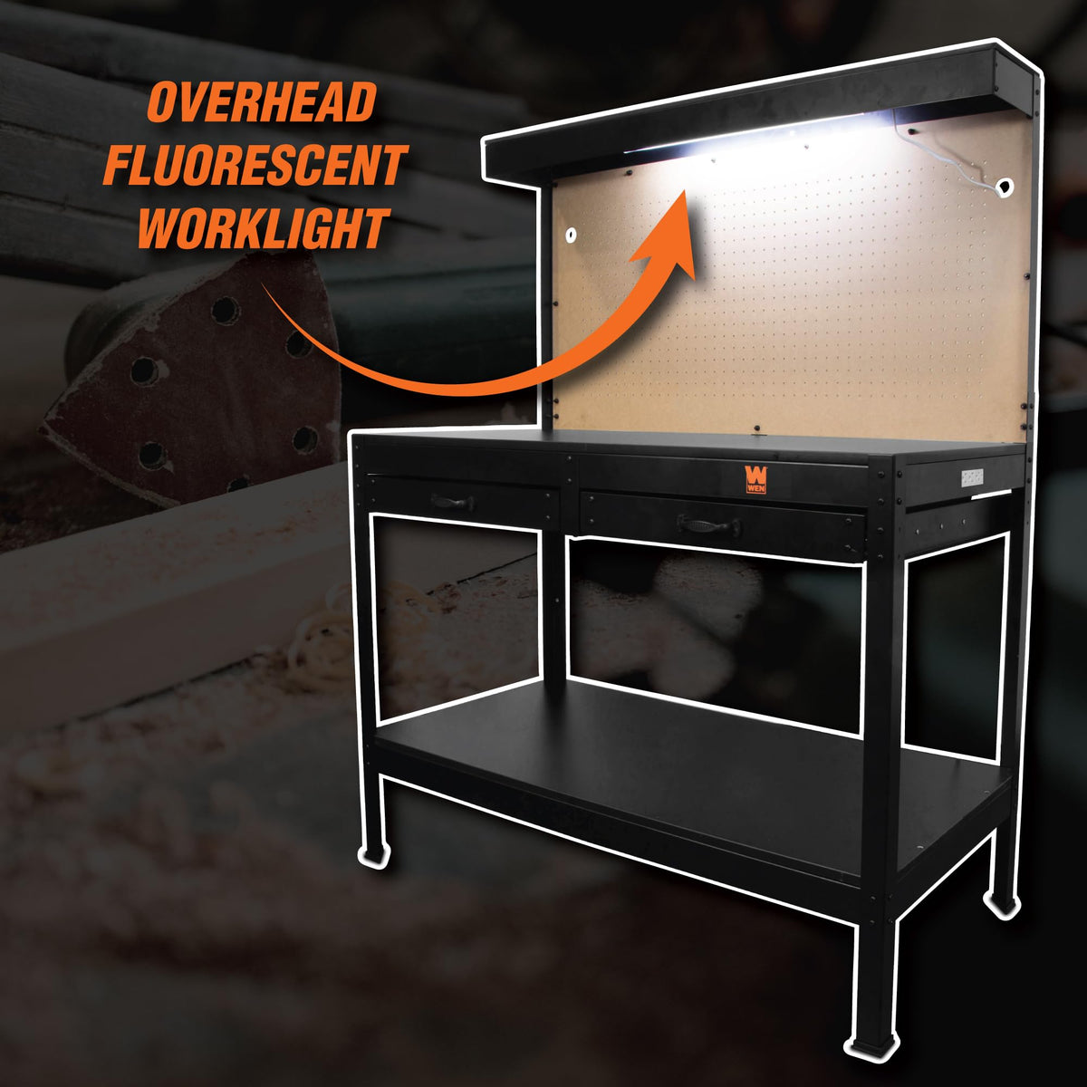 Overhead fluorescent light illuminates the workspace for clear visibility.