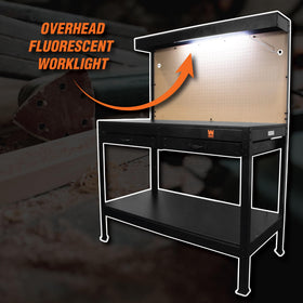 Overhead fluorescent light illuminates the workspace for clear visibility.