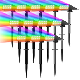 WENATY color-changing solar spot light lighting a garden path at night