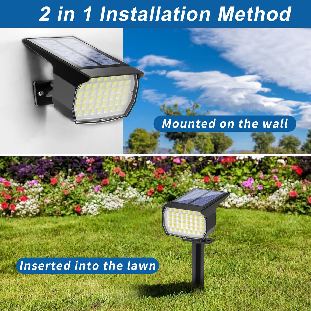 WENATY light can stake in ground or be wall-mounted.