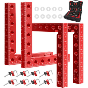 WenCrew 4pc 90-degree clamps secure precise right-angle joints in woodworking.