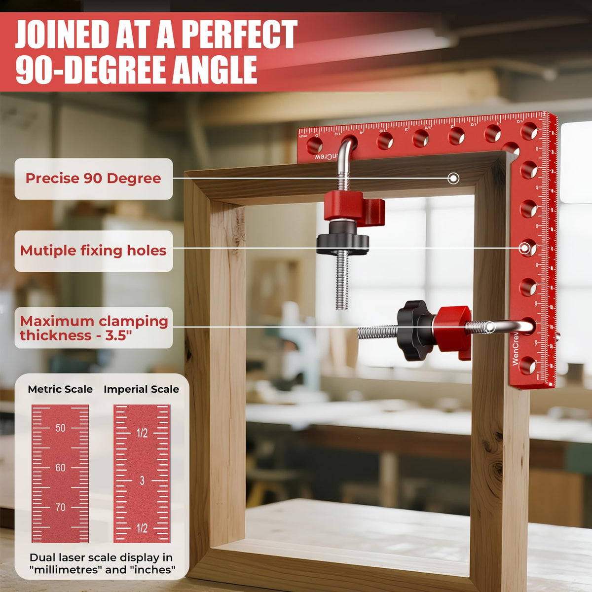 Star knob tightening enables hands-free right-angle alignment with WenCrew clamps.