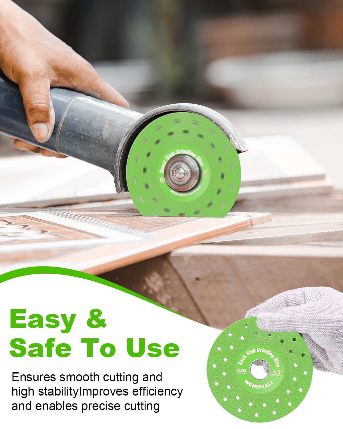 WENHUALI disc fits angle grinders for versatile project setup.