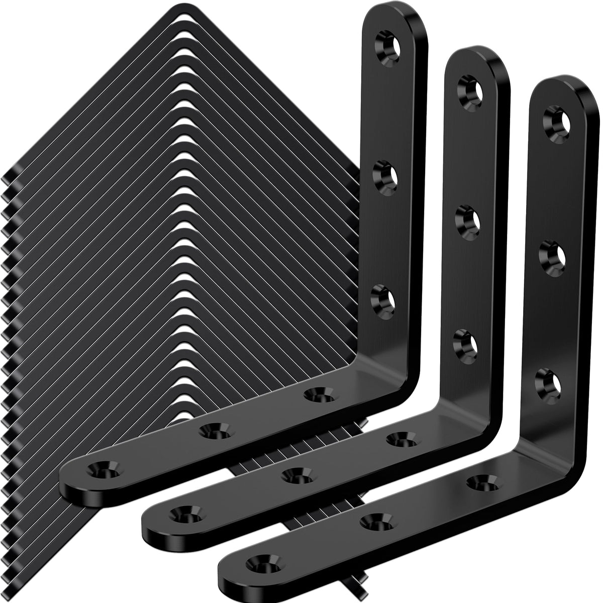 WENQUIT 25Pcs black angle brackets reinforce wooden shelves and furniture.