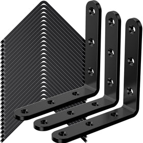 WENQUIT 25Pcs black angle brackets reinforce wooden shelves and furniture.