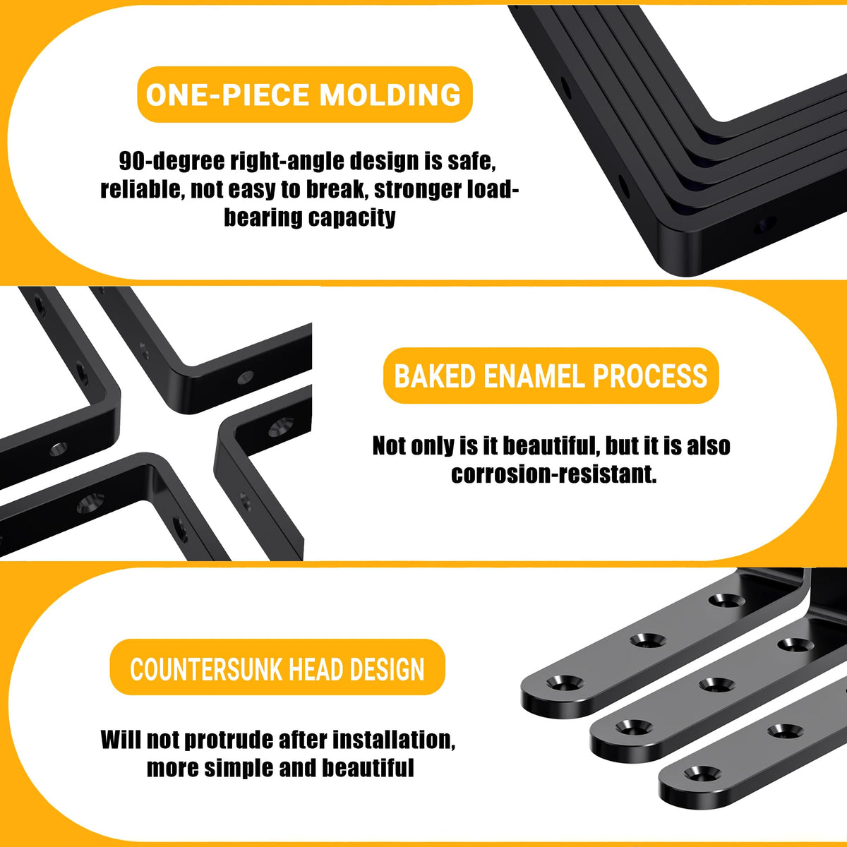 Cast iron WENQUIT brackets in black for durable joint support.