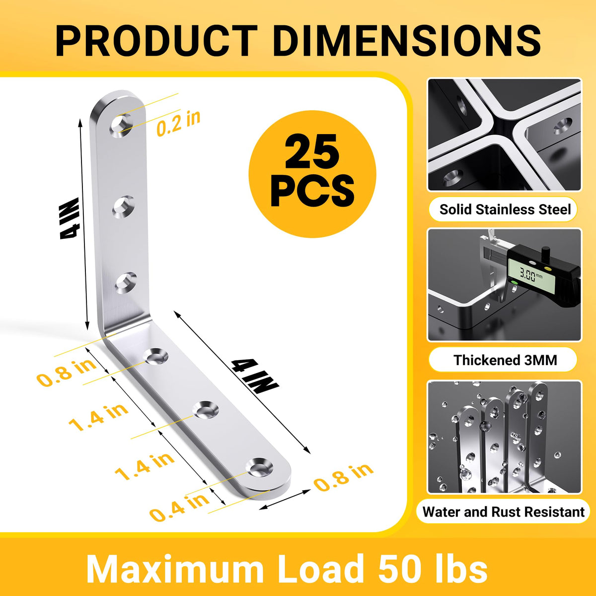 WENQUIT stainless steel corner brace provides strong 4 inch support